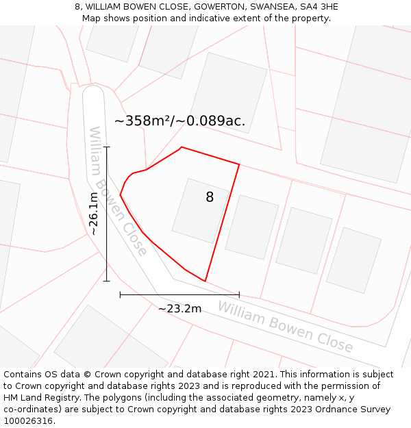 8, WILLIAM BOWEN CLOSE, GOWERTON, SWANSEA, SA4 3HE: Plot and title map