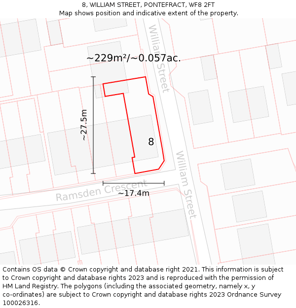 8, WILLIAM STREET, PONTEFRACT, WF8 2FT: Plot and title map