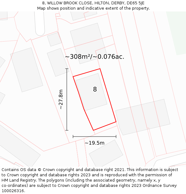 8, WILLOW BROOK CLOSE, HILTON, DERBY, DE65 5JE: Plot and title map