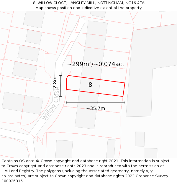 8, WILLOW CLOSE, LANGLEY MILL, NOTTINGHAM, NG16 4EA: Plot and title map