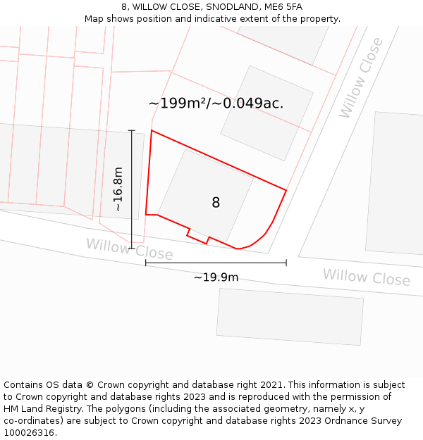 8, WILLOW CLOSE, SNODLAND, ME6 5FA: Plot and title map