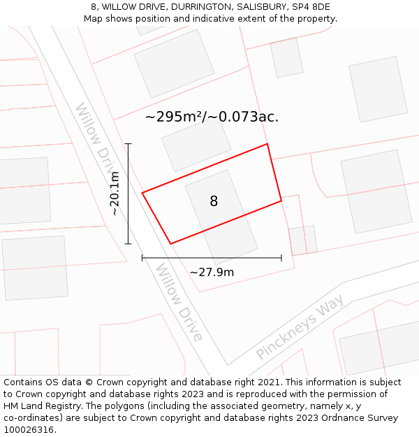 8, WILLOW DRIVE, DURRINGTON, SALISBURY, SP4 8DE: Plot and title map