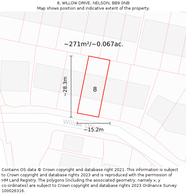 8, WILLOW DRIVE, NELSON, BB9 0NB: Plot and title map