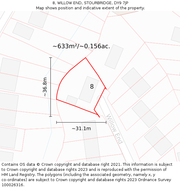 8, WILLOW END, STOURBRIDGE, DY9 7JP: Plot and title map