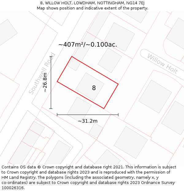 8, WILLOW HOLT, LOWDHAM, NOTTINGHAM, NG14 7EJ: Plot and title map