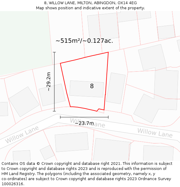 8, WILLOW LANE, MILTON, ABINGDON, OX14 4EG: Plot and title map