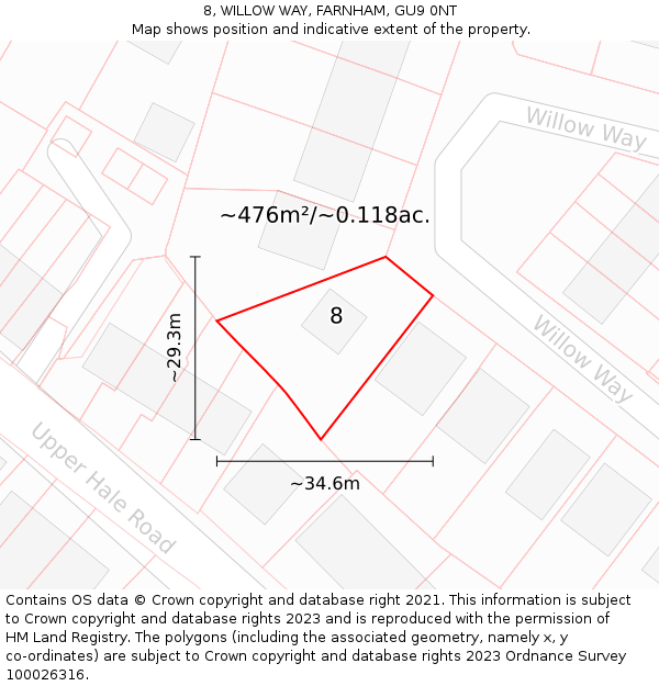 8, WILLOW WAY, FARNHAM, GU9 0NT: Plot and title map