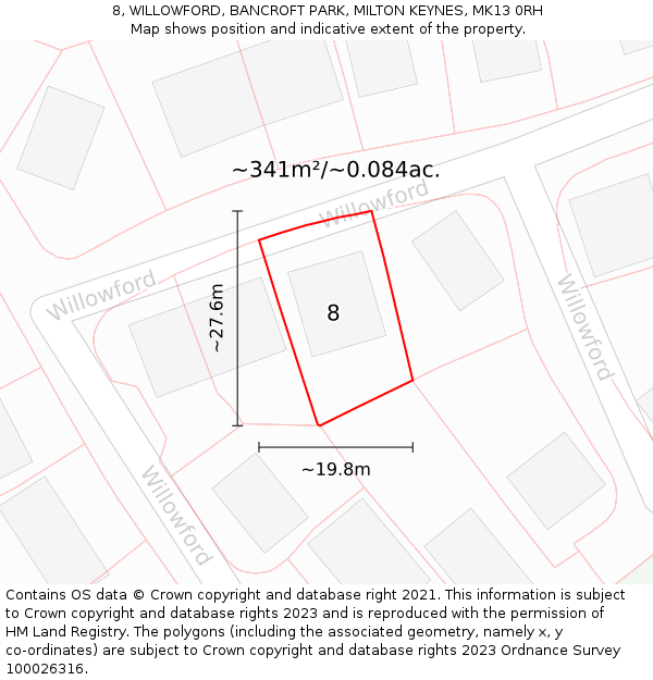 8, WILLOWFORD, BANCROFT PARK, MILTON KEYNES, MK13 0RH: Plot and title map