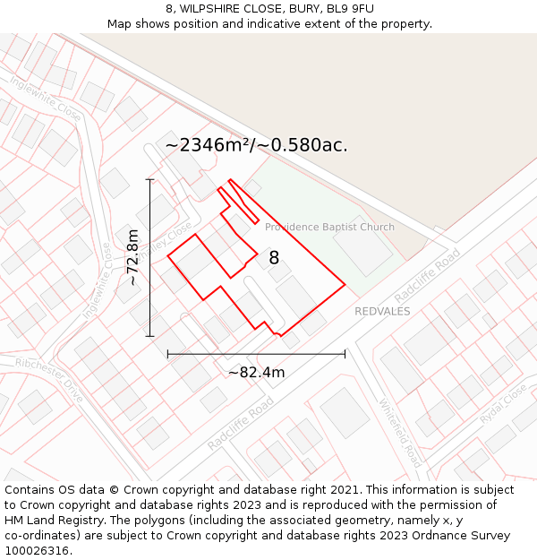 8, WILPSHIRE CLOSE, BURY, BL9 9FU: Plot and title map