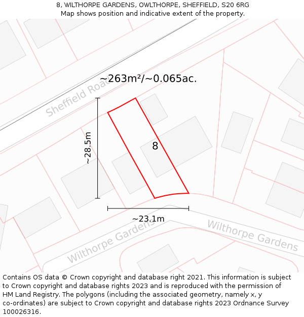 8, WILTHORPE GARDENS, OWLTHORPE, SHEFFIELD, S20 6RG: Plot and title map