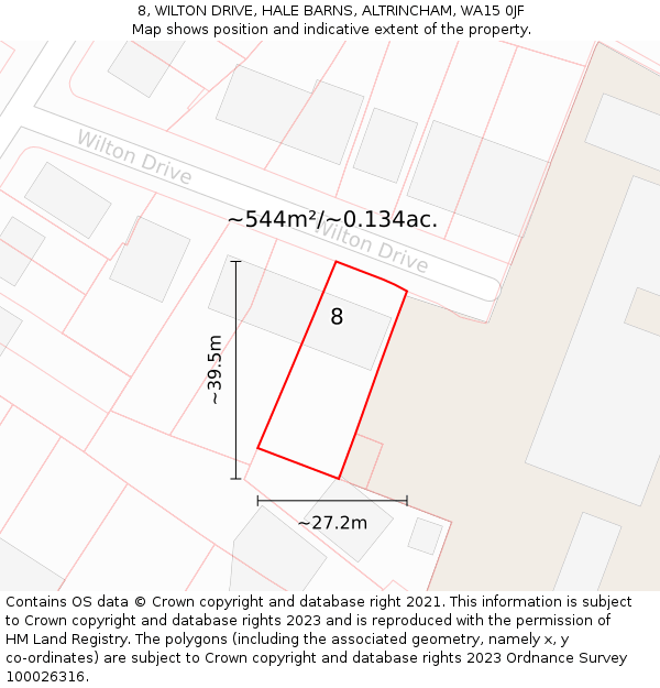 8, WILTON DRIVE, HALE BARNS, ALTRINCHAM, WA15 0JF: Plot and title map