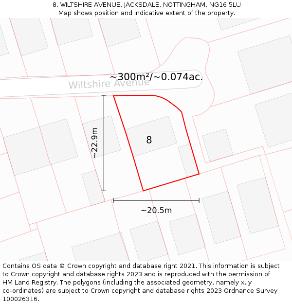 8, WILTSHIRE AVENUE, JACKSDALE, NOTTINGHAM, NG16 5LU: Plot and title map