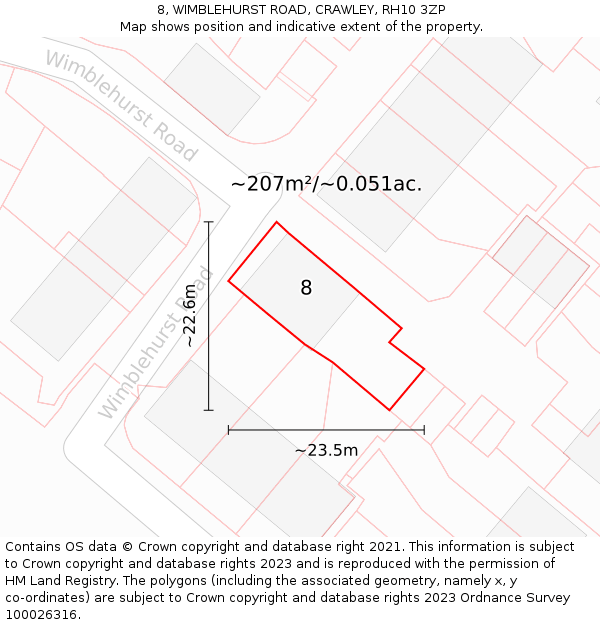 8, WIMBLEHURST ROAD, CRAWLEY, RH10 3ZP: Plot and title map