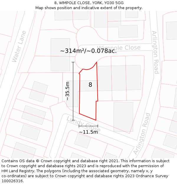 8, WIMPOLE CLOSE, YORK, YO30 5GG: Plot and title map