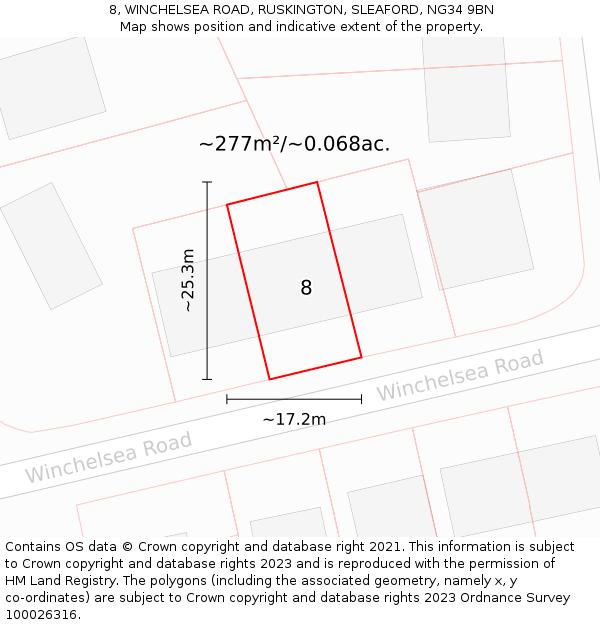 8, WINCHELSEA ROAD, RUSKINGTON, SLEAFORD, NG34 9BN: Plot and title map