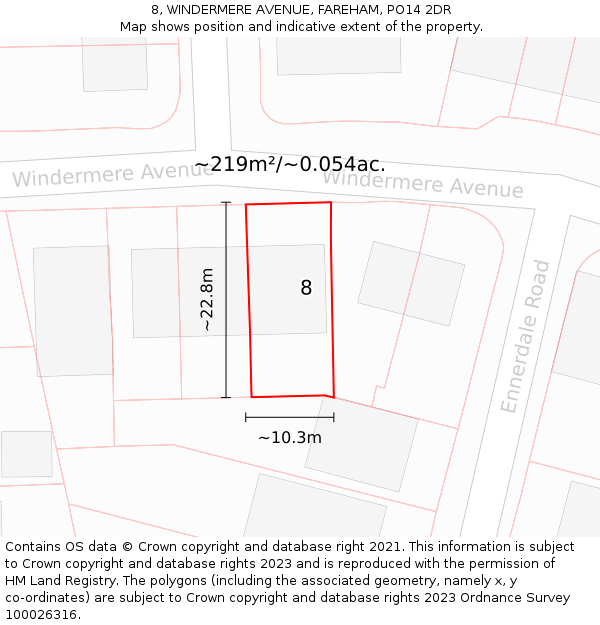 8, WINDERMERE AVENUE, FAREHAM, PO14 2DR: Plot and title map