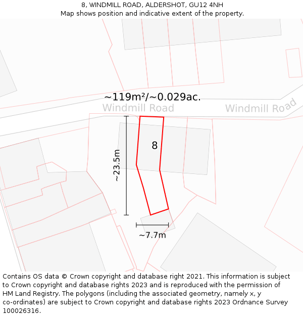 8, WINDMILL ROAD, ALDERSHOT, GU12 4NH: Plot and title map