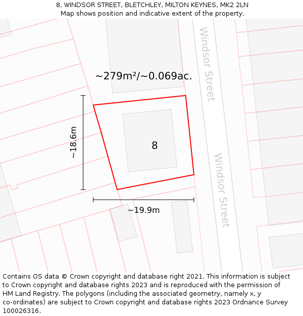 8, WINDSOR STREET, BLETCHLEY, MILTON KEYNES, MK2 2LN: Plot and title map