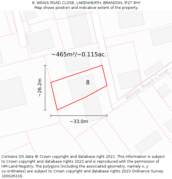 8, WINGS ROAD CLOSE, LAKENHEATH, BRANDON, IP27 9HY: Plot and title map