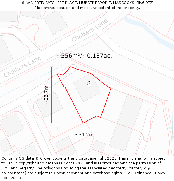 8, WINIFRED RATCLIFFE PLACE, HURSTPIERPOINT, HASSOCKS, BN6 9FZ: Plot and title map