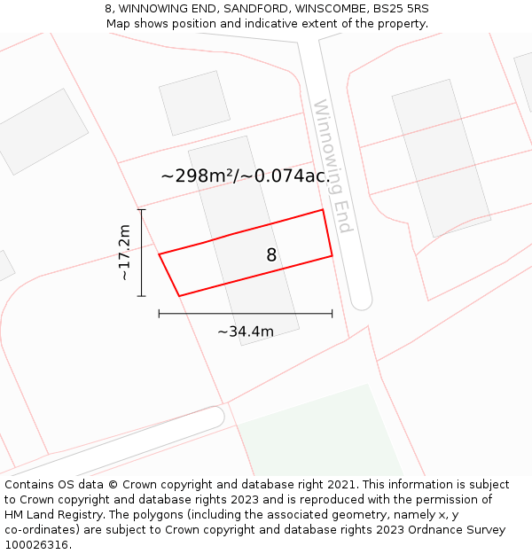 8, WINNOWING END, SANDFORD, WINSCOMBE, BS25 5RS: Plot and title map