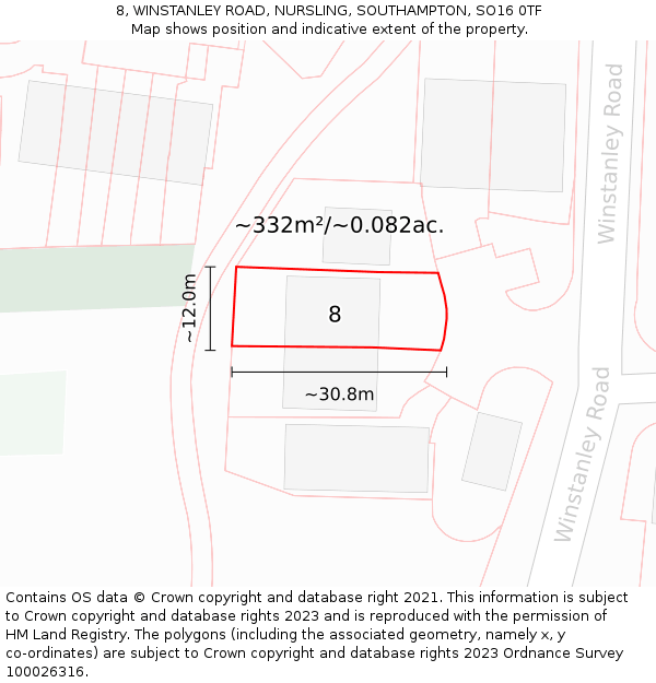 8, WINSTANLEY ROAD, NURSLING, SOUTHAMPTON, SO16 0TF: Plot and title map