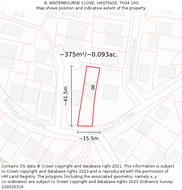 8, WINTERBOURNE CLOSE, HASTINGS, TN34 1XG: Plot and title map