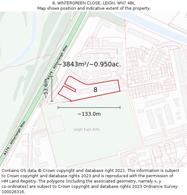 8, WINTERGREEN CLOSE, LEIGH, WN7 4BL: Plot and title map