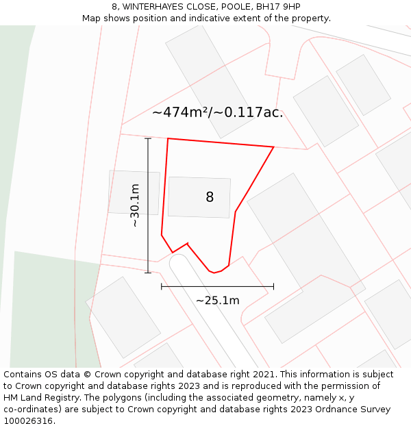 8, WINTERHAYES CLOSE, POOLE, BH17 9HP: Plot and title map