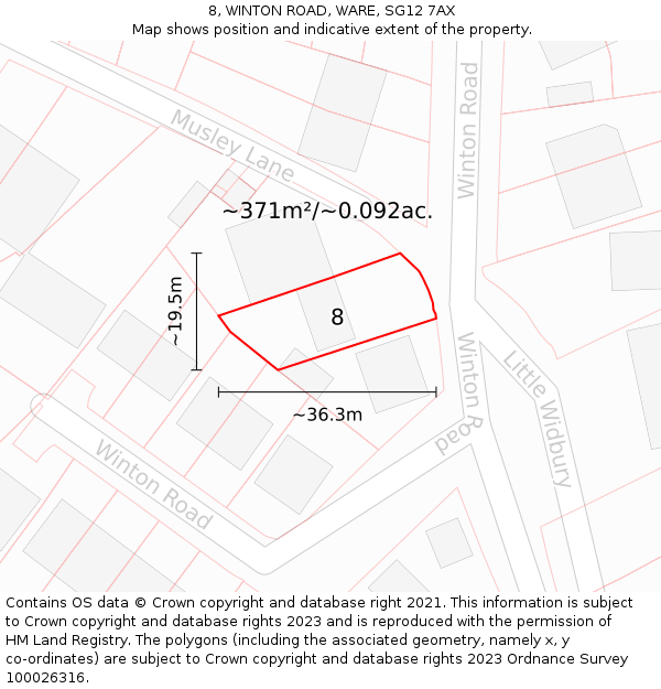 8, WINTON ROAD, WARE, SG12 7AX: Plot and title map