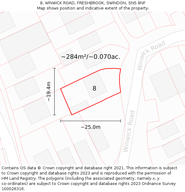 8, WINWICK ROAD, FRESHBROOK, SWINDON, SN5 8NF: Plot and title map