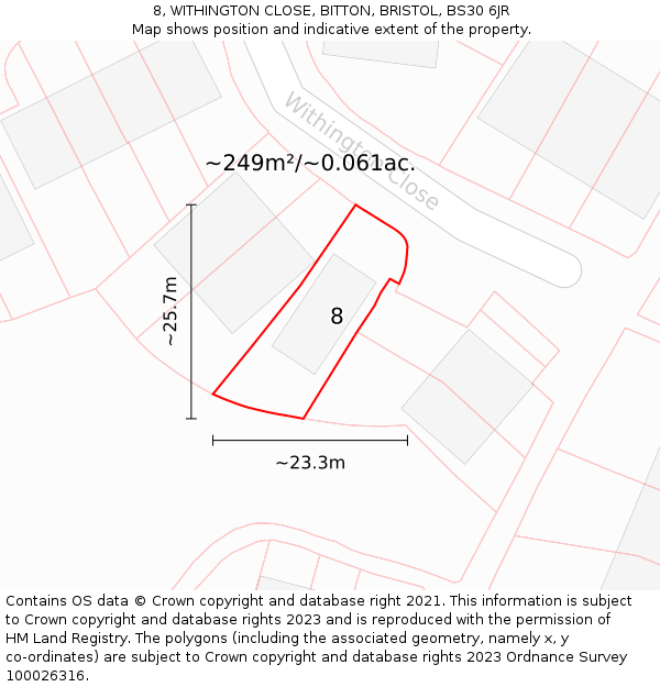 8, WITHINGTON CLOSE, BITTON, BRISTOL, BS30 6JR: Plot and title map