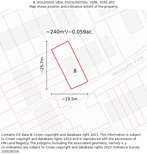 8, WOLDGATE VIEW, POCKLINGTON, YORK, YO42 2PS: Plot and title map