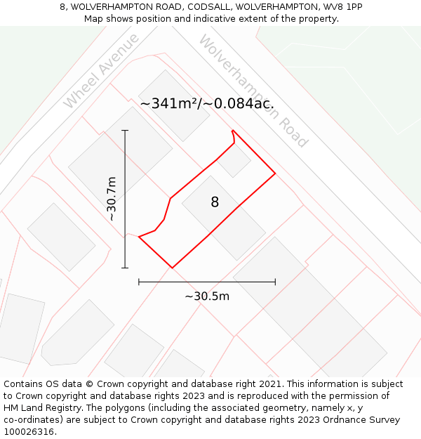 8, WOLVERHAMPTON ROAD, CODSALL, WOLVERHAMPTON, WV8 1PP: Plot and title map