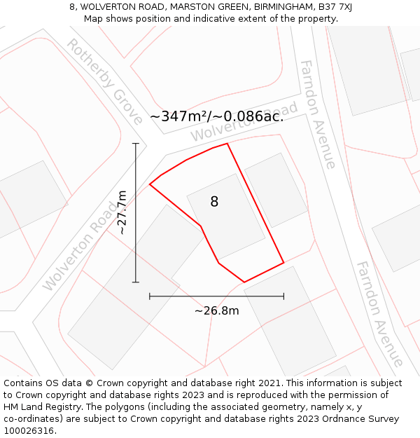 8, WOLVERTON ROAD, MARSTON GREEN, BIRMINGHAM, B37 7XJ: Plot and title map