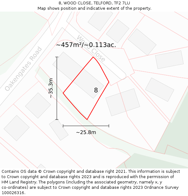 8, WOOD CLOSE, TELFORD, TF2 7LU: Plot and title map