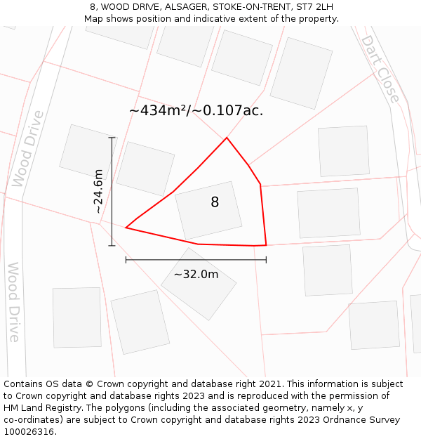 8, WOOD DRIVE, ALSAGER, STOKE-ON-TRENT, ST7 2LH: Plot and title map