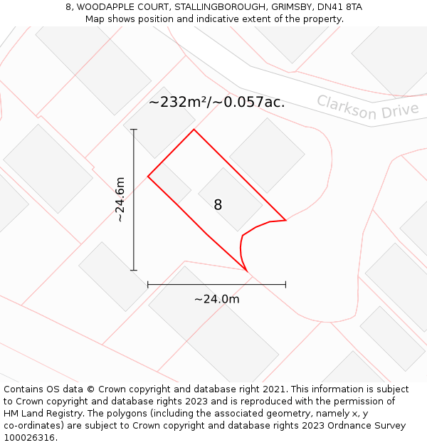 8, WOODAPPLE COURT, STALLINGBOROUGH, GRIMSBY, DN41 8TA: Plot and title map