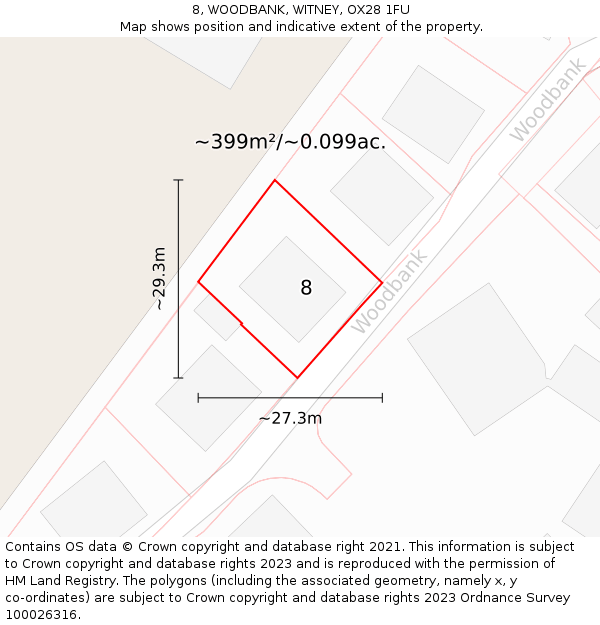 8, WOODBANK, WITNEY, OX28 1FU: Plot and title map
