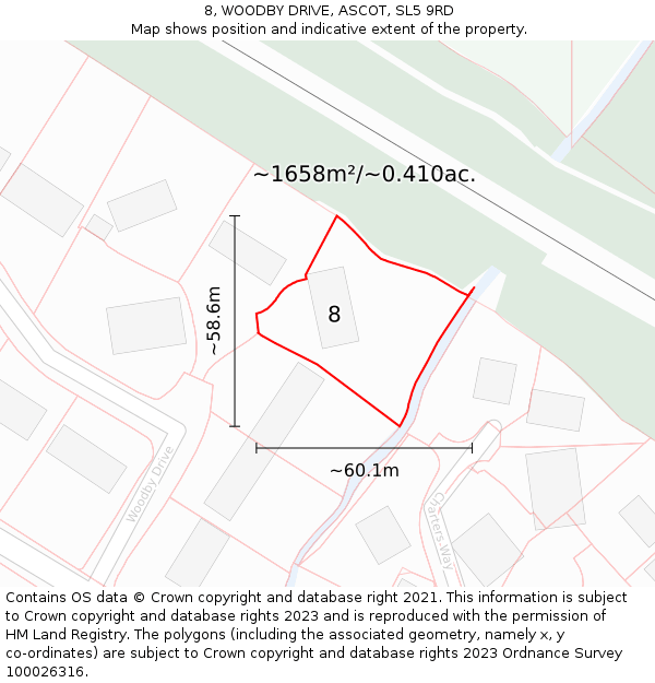 8, WOODBY DRIVE, ASCOT, SL5 9RD: Plot and title map