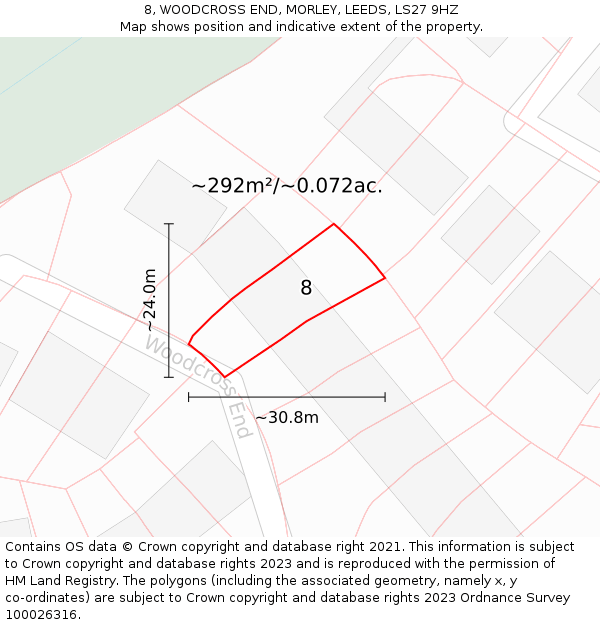 8, WOODCROSS END, MORLEY, LEEDS, LS27 9HZ: Plot and title map