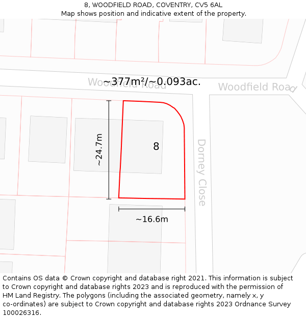 8, WOODFIELD ROAD, COVENTRY, CV5 6AL: Plot and title map