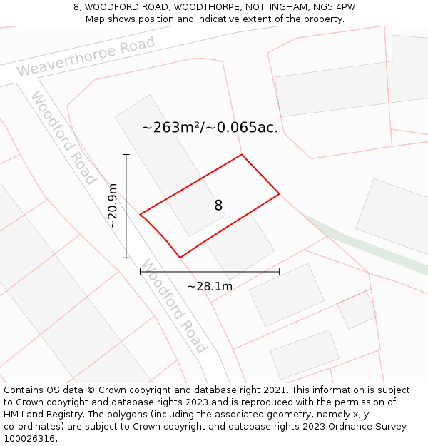 8, WOODFORD ROAD, WOODTHORPE, NOTTINGHAM, NG5 4PW: Plot and title map