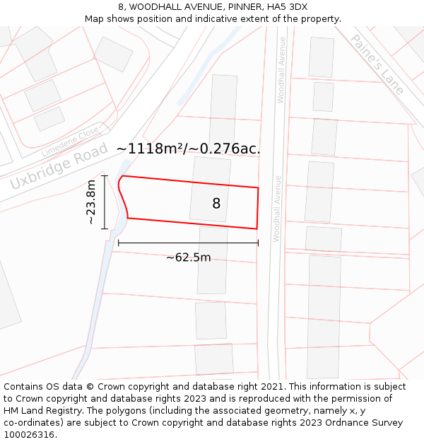 8, WOODHALL AVENUE, PINNER, HA5 3DX: Plot and title map