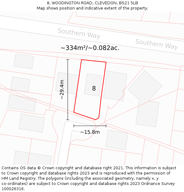 8, WOODINGTON ROAD, CLEVEDON, BS21 5LB: Plot and title map