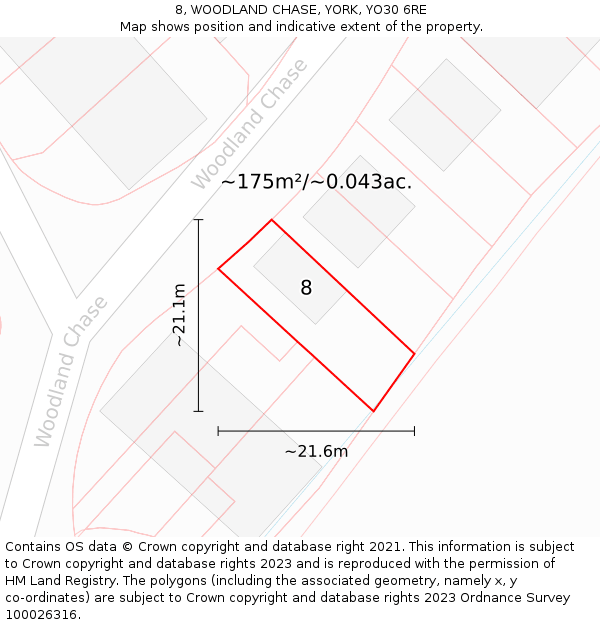 8, WOODLAND CHASE, YORK, YO30 6RE: Plot and title map