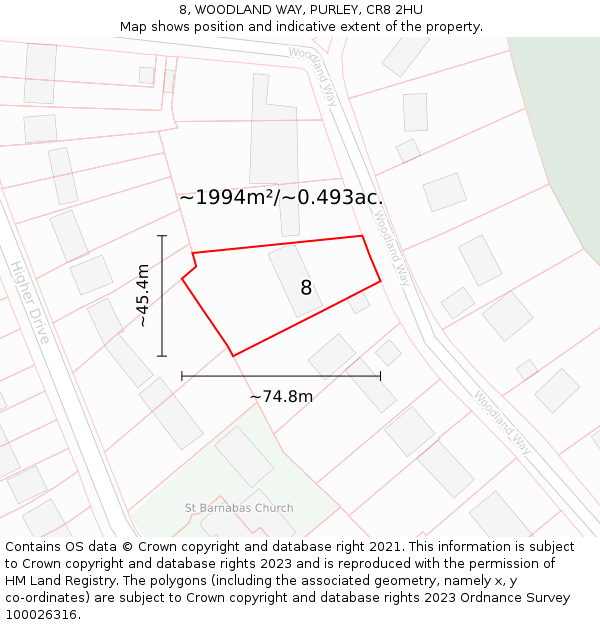8, WOODLAND WAY, PURLEY, CR8 2HU: Plot and title map