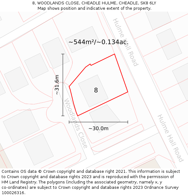 8, WOODLANDS CLOSE, CHEADLE HULME, CHEADLE, SK8 6LY: Plot and title map