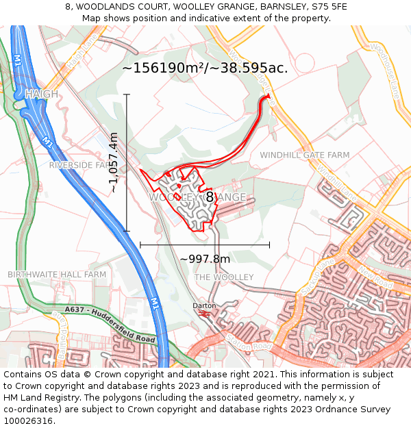 8, WOODLANDS COURT, WOOLLEY GRANGE, BARNSLEY, S75 5FE: Plot and title map