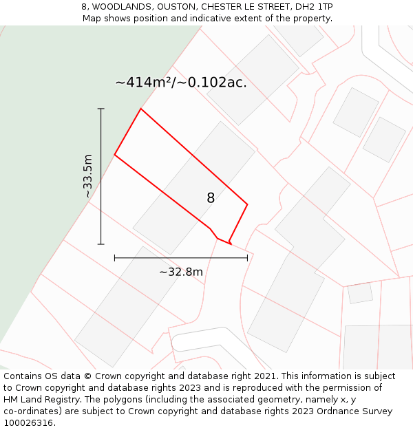 8, WOODLANDS, OUSTON, CHESTER LE STREET, DH2 1TP: Plot and title map